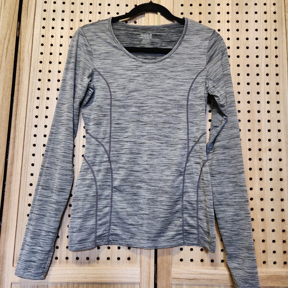 Reebok Womens Gray Athletic Long Sleeve Shirt Thumb Holes Size XS Workout Run
